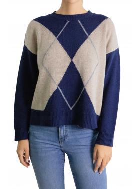 Maglione con rombi bicolore girocollo misto cashmere